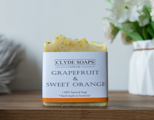 Grapefruit, Sweet Orange and Calendula Soap - Clyde Soaps , Cold Process, Palm Oil & Plastic Free, Eco Gift, UK Handmade Vegan, Cruelty Free